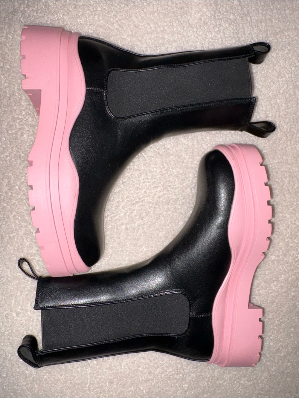 Black Chelsea Platform Boots with Pink Lug Sole - Women